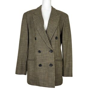 Vintage Pendleton Double Breasted Tan & Black Wool Blend Houndstooth Blazer 12